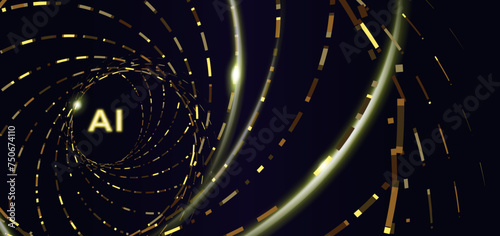 futuristic AI tech style background gold circle with line light cinematic, perfect with wallpaper device, website, banner or template ppt