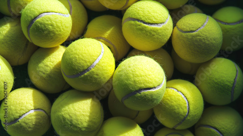 Top view a pile of tennis balls, green colors. Sport and active concept. AI Generated © masanyanka