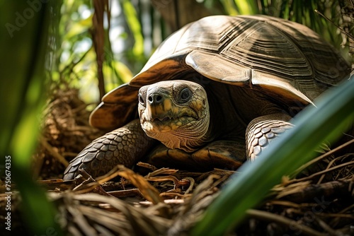 Ploughshare Tortoise in the bamboo forests of Madagascar photo