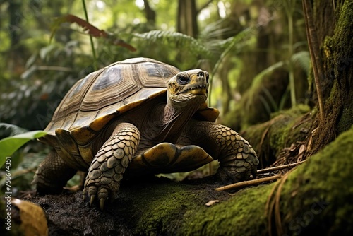 Ploughshare Tortoise in the bamboo forests of Madagascar photo