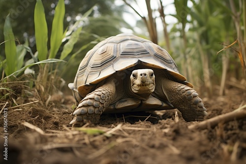 Ploughshare Tortoise in the bamboo forests of Madagascar photo