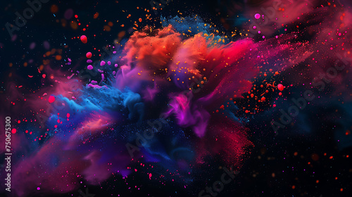 Black background with abstract colorful splashes of water.
