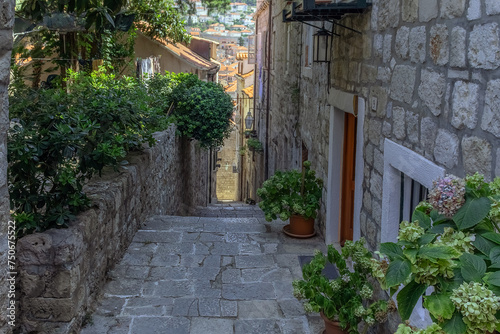 Fototapeta Naklejka Na Ścianę i Meble -  City street. Dubrovnik old town. Selective focus