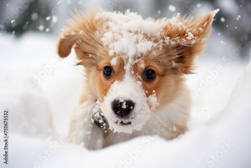 Puppy's first encounter with snow photo