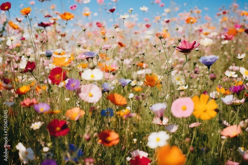 Rainbow of wildflowers creating a natural color gradient across the field