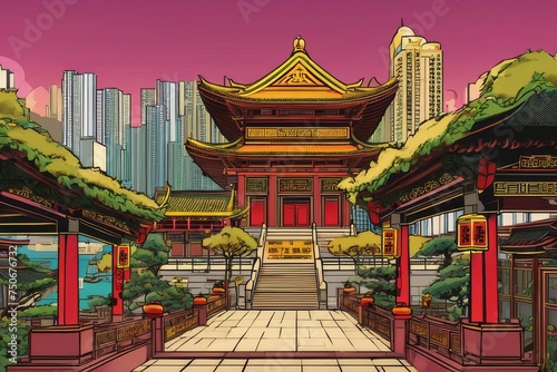 Chinese temple  Generative AI comic style