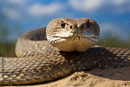 Rattlesnake with its tail raised, ready to strike © Dan