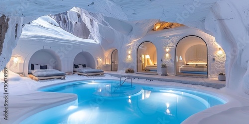 The Luxurious Serenity of an Indoor Cave Pool in an Exclusive Boutique Hotel, Generative AI