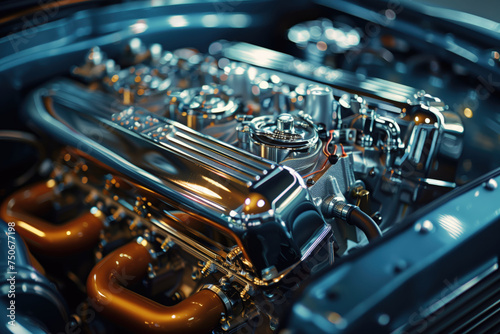 Precision Unveiled: Close-up Detail of a V8 Engine under Soft Overhead Lighting © Rainbow Kuma