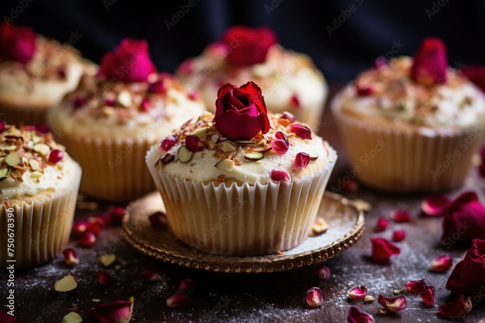 Rosewater muffins with candied rose petals
