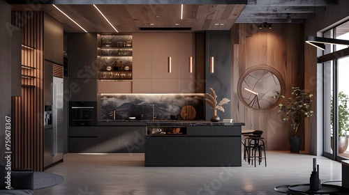 Black wooden color kitchen,home interior design background kitchen design 