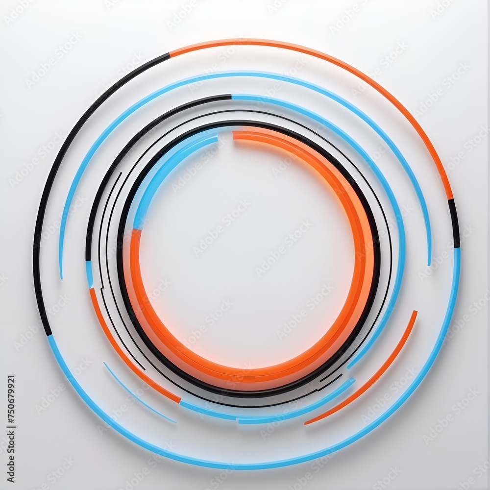 An empty circle of orange light blue black red beautiful lines . on a white background. the text space An empty circle of orange light blue black red beautiful lines . on a white background. the text space