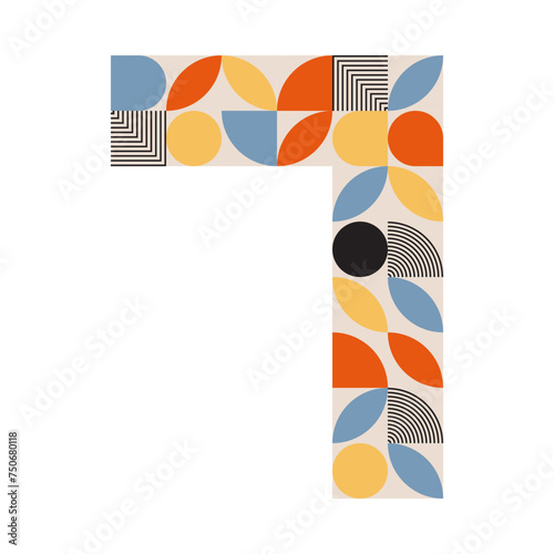 Abstract retro number 7 logo text. Geometric style in colorful colors. Font month seven template. Vector illustration.