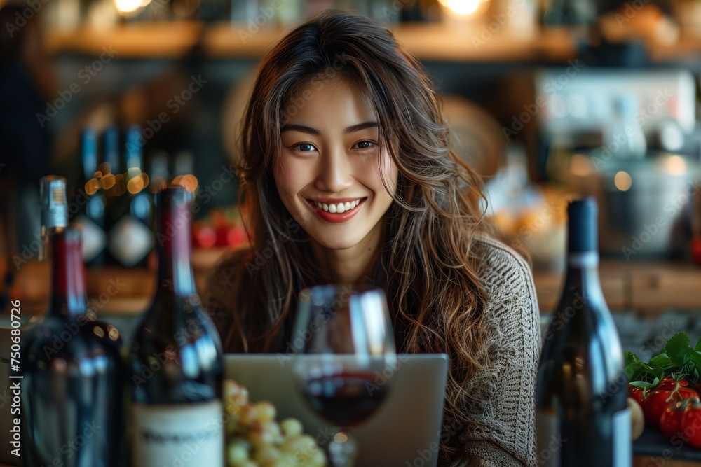 Charming Asian Woman Enjoying a Glass of Wine Charming Asian Woman Enjoying a Glass of Wine