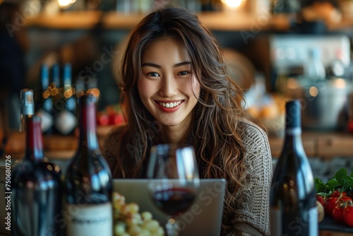 Charming Asian Woman Enjoying a Glass of Wine