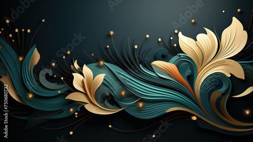 Abstract Green with Beige Leaves Background