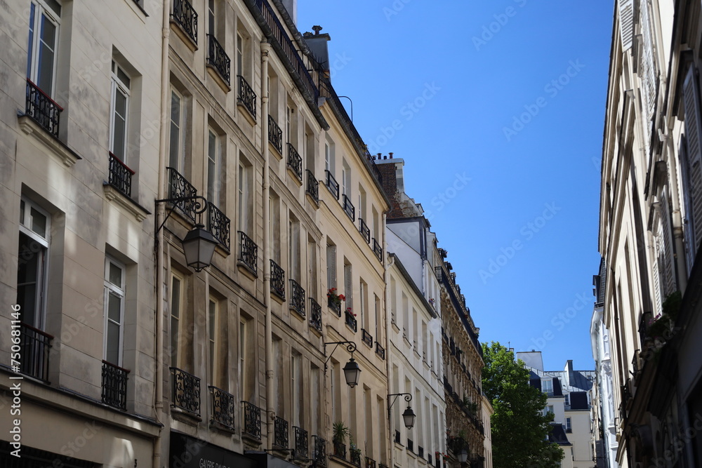 typical facade from Paris , real estate and residential building