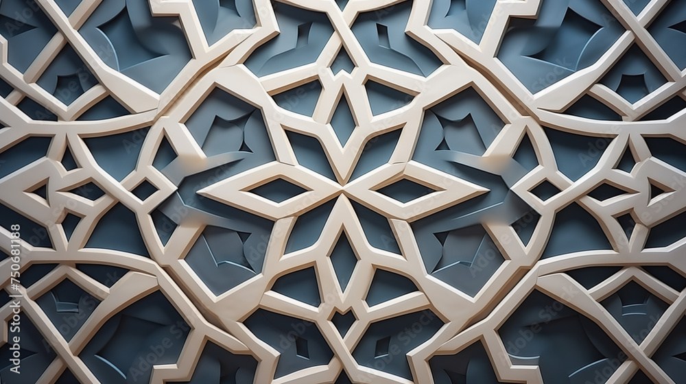 Trójwymiarowe tło z ornamentami w marokańskim stylu. Geometryczne kształty. Szablon symetryczny. Trójwymiarowe tło z ornamentami w marokańskim stylu. Geometryczne kształty. Szablon symetryczny.