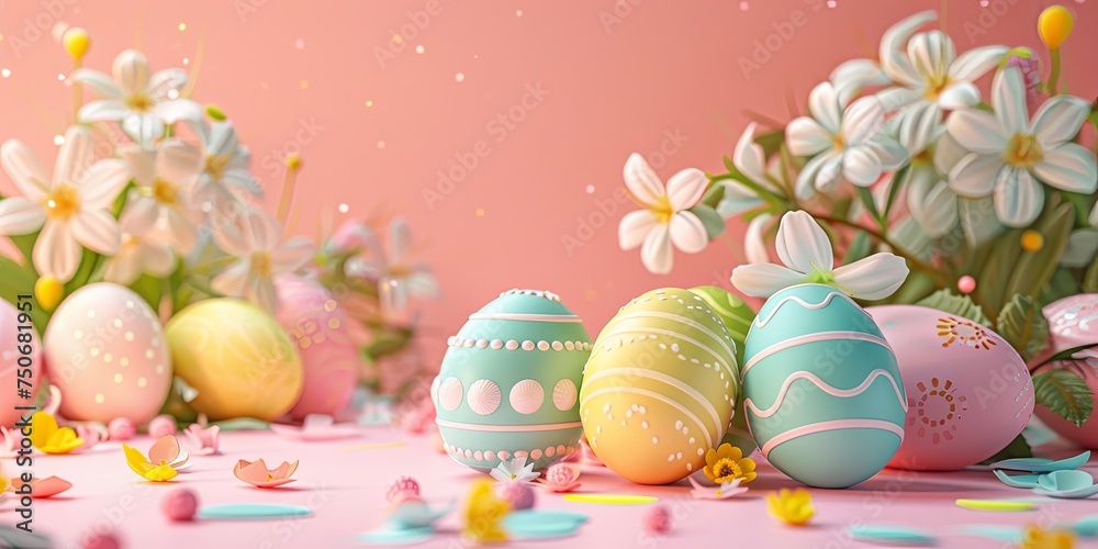 colorful Easter eggs and spring holiday pastel colors