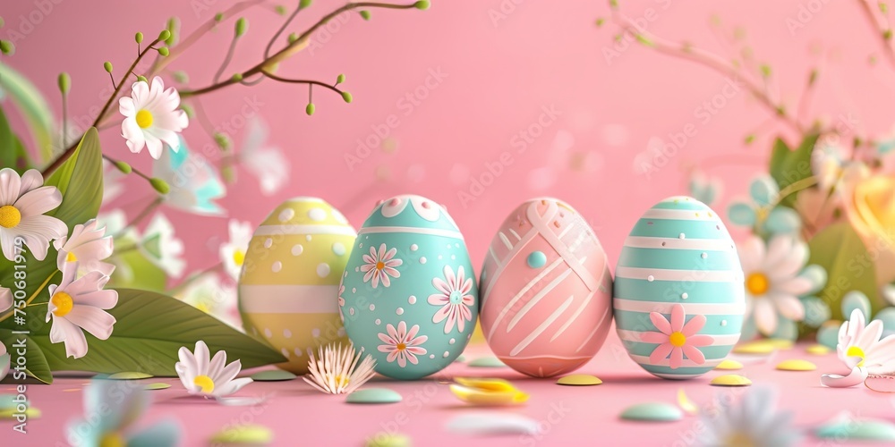 colorful Easter eggs and spring holiday pastel colors