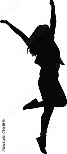 Woman jump silhouette illustration. Female expression happy, fun, excited, success.
