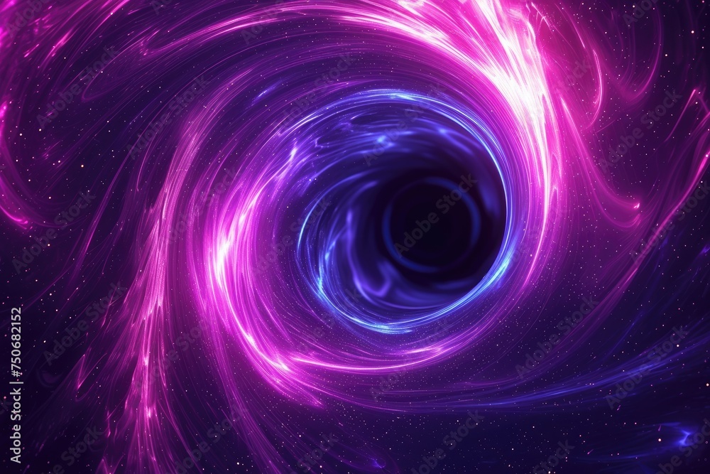 Abstract neon background. Black hole at the center of the vortex. Particles leave luminous traces Abstract neon background. Black hole at the center of the vortex. Particles leave luminous traces