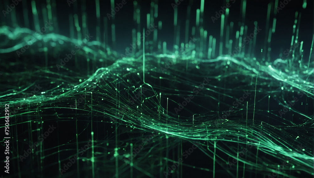 Abstract green tech background with digital waves 