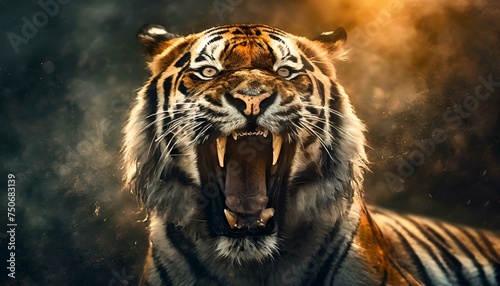 A roaring tiger close up view 