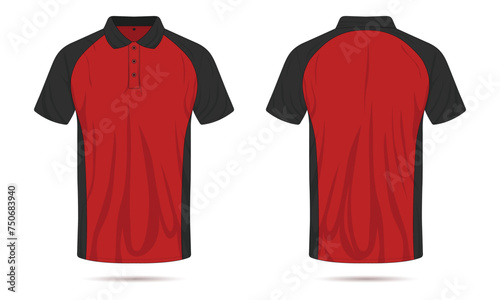 Red and black polo shirt mockup front and back view