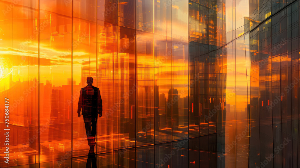 engineer, duble exposure with the sightly skyscraper, sunset colors engineer, duble exposure with the sightly skyscraper, sunset colors