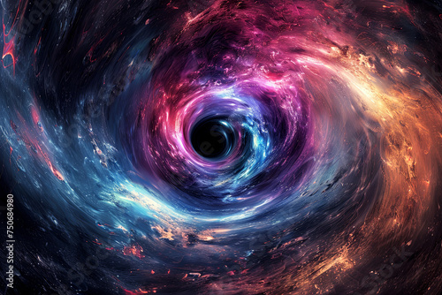 Colorful cosmic vortex surrounding a black hole. 