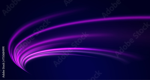 Shiny wavy path. Rotating dynamic neon circle. Colored shiny sparks of spiral wave. Curved bright speed line swirls. Magic golden swirl with highlights. Glowing swirl bokeh effect.