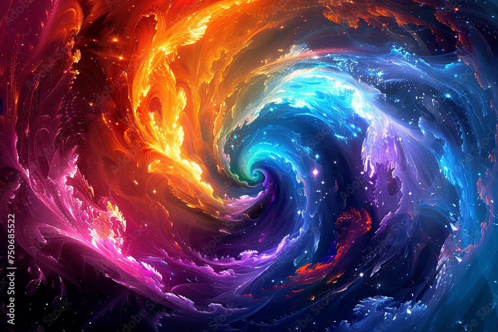 Bright colorful cosmic vortex illustration.  - obrazy, fototapety, plakaty 