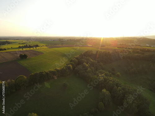 Aerial view of a landscape during sunset 