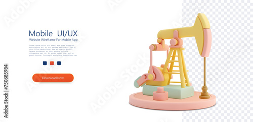 3D Pastel Oil Pump Jack Illustration on Transparent Background. A charmingly stylized illustration of an oil pump jack, rendered in soft pastel tones, ideal for modern energy themes. Vector