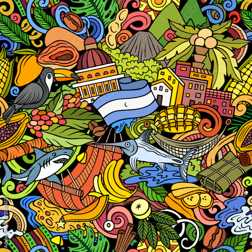 Cartoon doodles Nicaragua seamless pattern