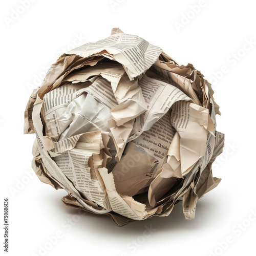 Environmental Simplicity: Scrunched Newspaper Ball on a Clean White Background