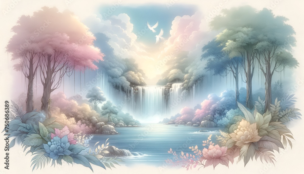 heaven scene landscape background with watercolor style.Generative AI