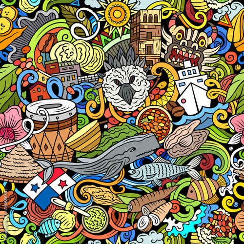 Cartoon doodles Panama seamless pattern
