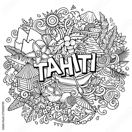 Tahiti funny cartoon doodle illustration