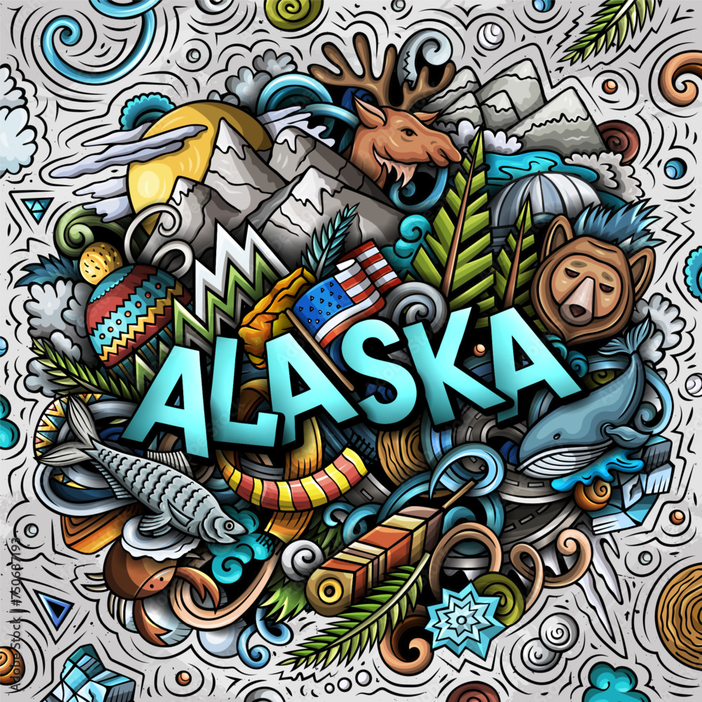 Naklejka premium Alaska hand drawn cartoon doodle illustration