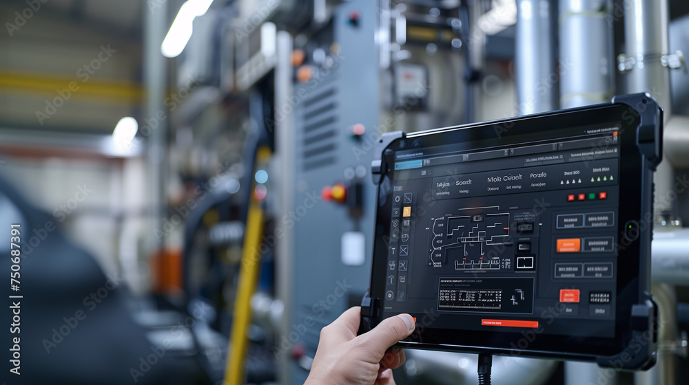 An engineer programs and controls a robotic arm using a tablet, with the machinery of a high-tech manufacturing facility in the background. An engineer programs and controls a robotic arm using a tablet, with the machinery of a high-tech manufacturing facility in the background.