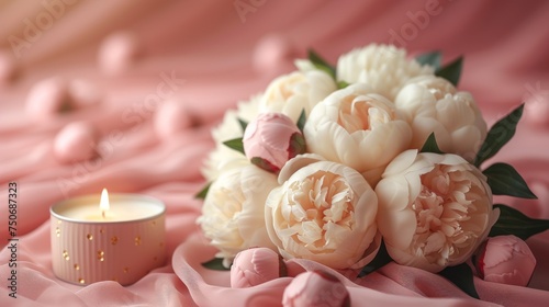 Romantic  beautiful  delicate background with flowers and chocolate for Valentine s Day  birthday  wedding. Spring background with flowers.
