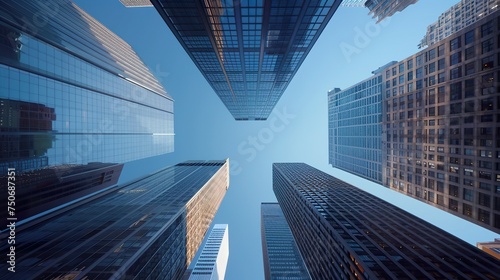 An hyper realistic buildings  skyscrapers from above to sky