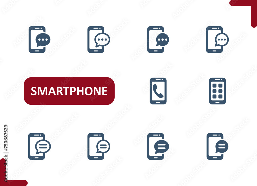 Smartphone Icons. Mobile Phone, Telephone, Phone Call, Text Message, Texting, Apps Icon