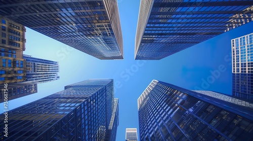 An hyper realistic buildings  skyscrapers from above to sky