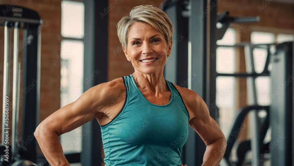Portrait of a sporty adult woman in the gym healthy
