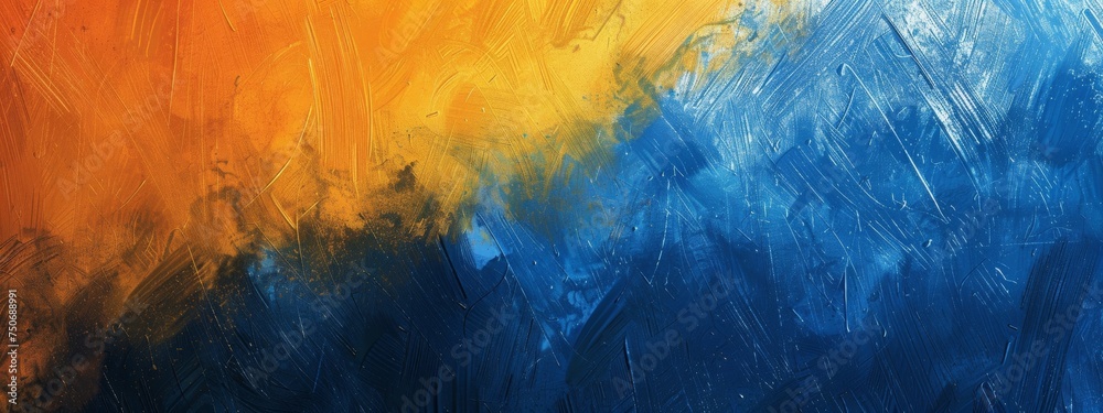 bright orange-yellow background turns into a dark blue background, technical drawing, water color, pencil, illustration, depth feeling, high quality - obrazy, fototapety, plakaty 