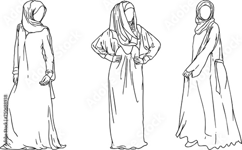 Vector sketch illustration of the design of a Muslim woman who is a religious leader wearing a robe for activities