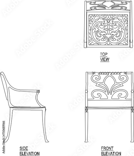 Vector sketch illustration design drawing of a relaxing armchair with traditional ethnic classic backrest